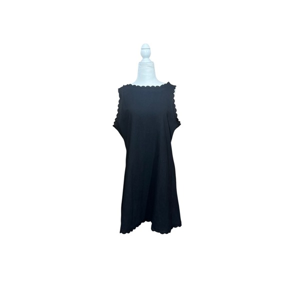 Linen Sleeveless Black Dress Women's Scalloped Casual Summer Sun Dress Mini SZ M - Picture 1 of 4